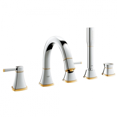 Смеситель для раковины GROHE Grandera с донным клапаном и высоким изливом, хром/золото